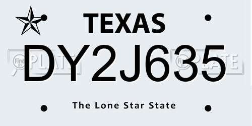 DY2J635 Texas License Plate