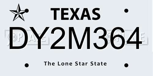 DY2M364 Texas License Plate
