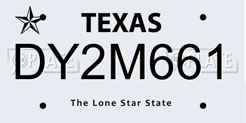 DY2M661 Texas License Plate