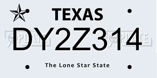 DY2Z314 Texas License Plate