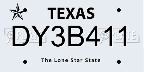 DY3B411 Texas License Plate