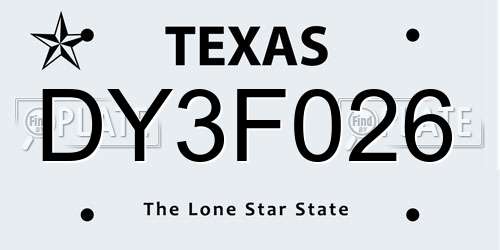 DY3F026 Texas License Plate