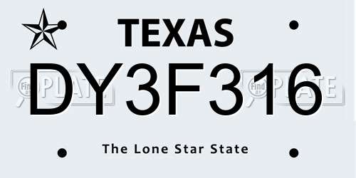 DY3F316 Texas License Plate