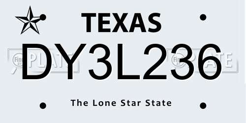 DY3L236 Texas License Plate