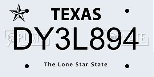 DY3L894 Texas License Plate