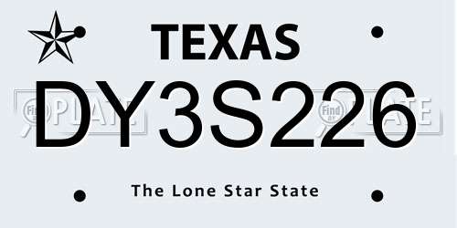 DY3S226 Texas License Plate