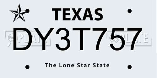 DY3T757 Texas License Plate