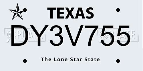 DY3V755 Texas License Plate