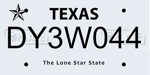 DY3W044 Texas License Plate