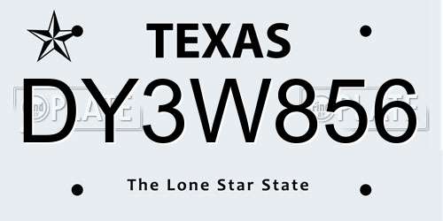DY3W856 Texas License Plate
