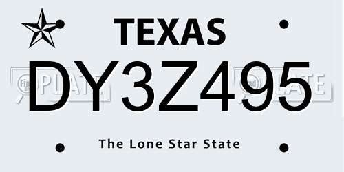 DY3Z495 Texas License Plate