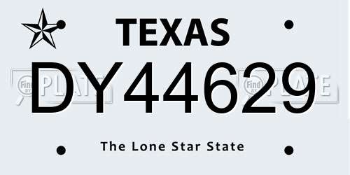 DY44629 Texas License Plate