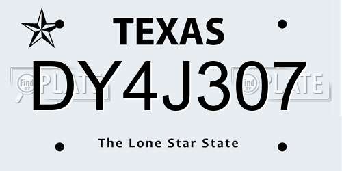 DY4J307 Texas License Plate