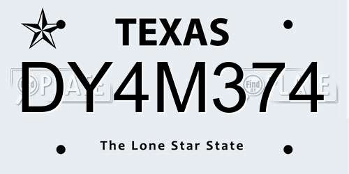 DY4M374 Texas License Plate
