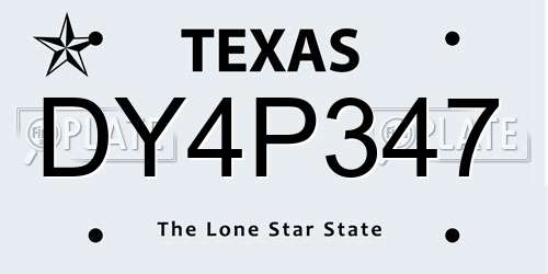 DY4P347 Texas License Plate
