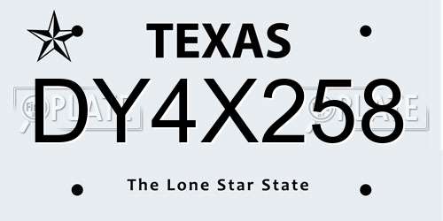 DY4X258 Texas License Plate