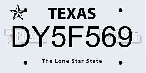 DY5F569 Texas License Plate