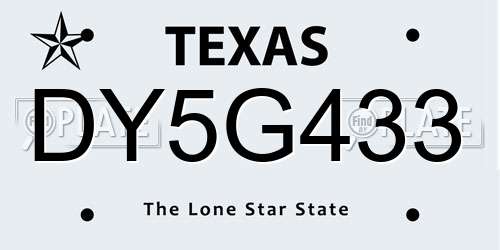 DY5G433 Texas License Plate