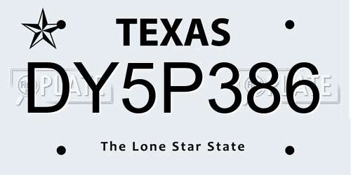 DY5P386 Texas License Plate