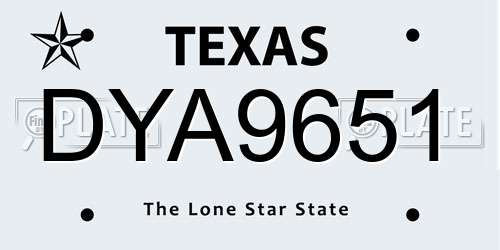 DYA9651 Texas License Plate