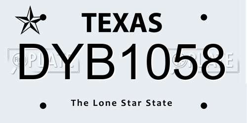 DYB1058 Texas License Plate
