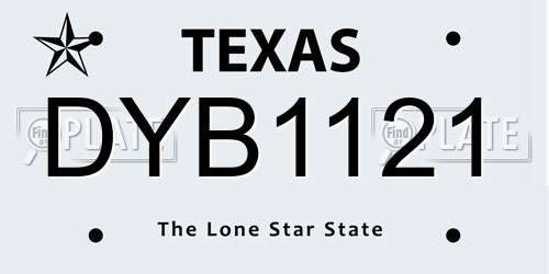 DYB1121 Texas License Plate
