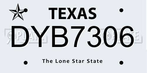 DYB7306 Texas License Plate