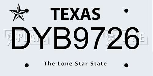 DYB9726 Texas License Plate