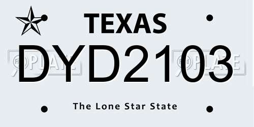 DYD2103 Texas License Plate