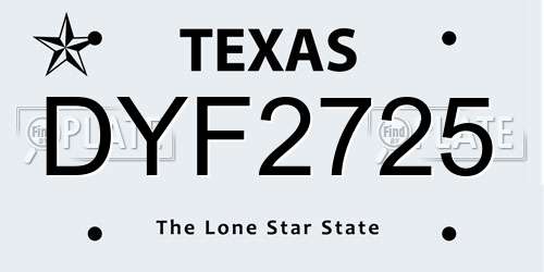 DYF2725 Texas License Plate
