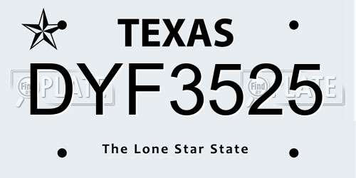 DYF3525 Texas License Plate