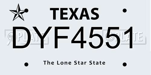DYF4551 Texas License Plate