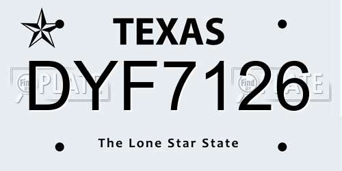 DYF7126 Texas License Plate