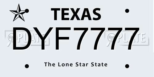 DYF7777 Texas License Plate