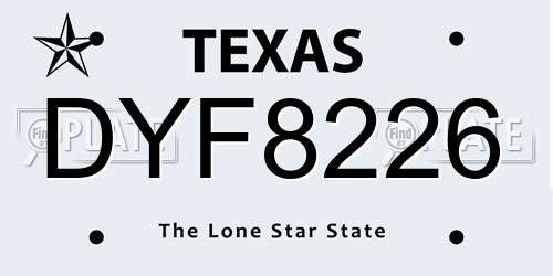 DYF8226 Texas License Plate