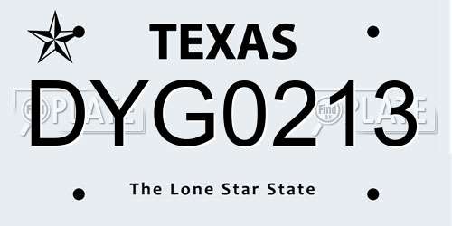 DYG0213 Texas License Plate