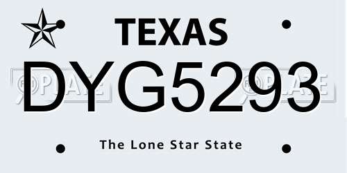 DYG5293 Texas License Plate