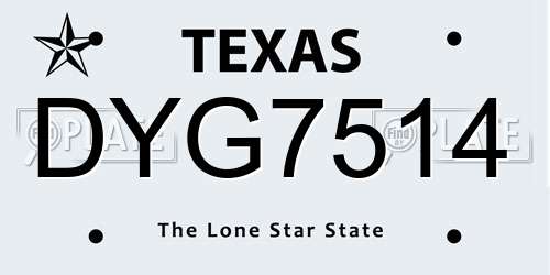 DYG7514 Texas License Plate