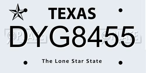 DYG8455 Texas License Plate