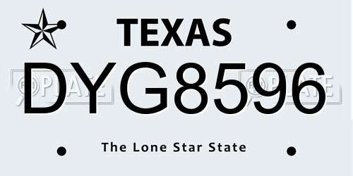 DYG8596 Texas License Plate