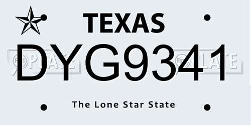 DYG9341 Texas License Plate