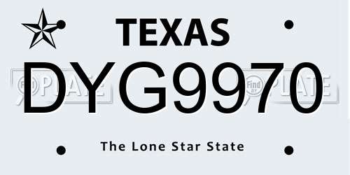 DYG9970 Texas License Plate