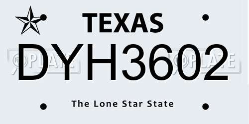 DYH3602 Texas License Plate