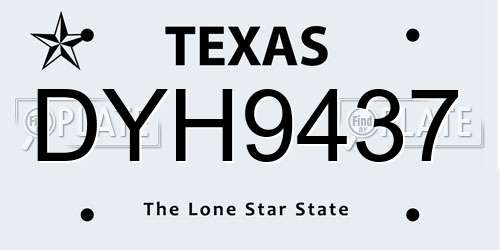DYH9437 Texas License Plate
