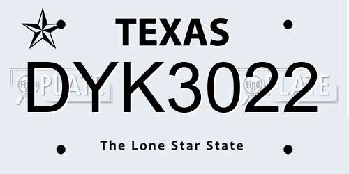 DYK3022 Texas License Plate