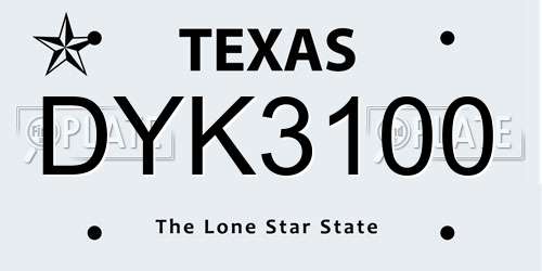 DYK3100 Texas License Plate