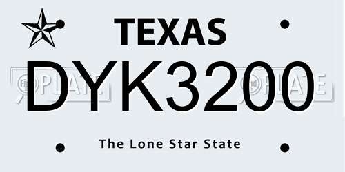 DYK3200 Texas License Plate