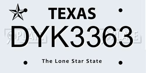 DYK3363 Texas License Plate