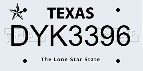 DYK3396 Texas License Plate