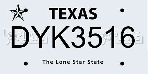 DYK3516 Texas License Plate